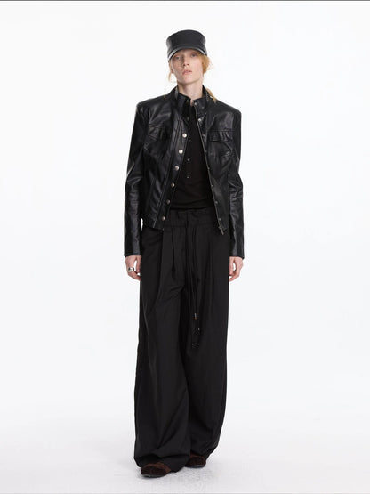 LYUOCHENG Quilted Faux Leather Jacket With Ribbed Cuffs