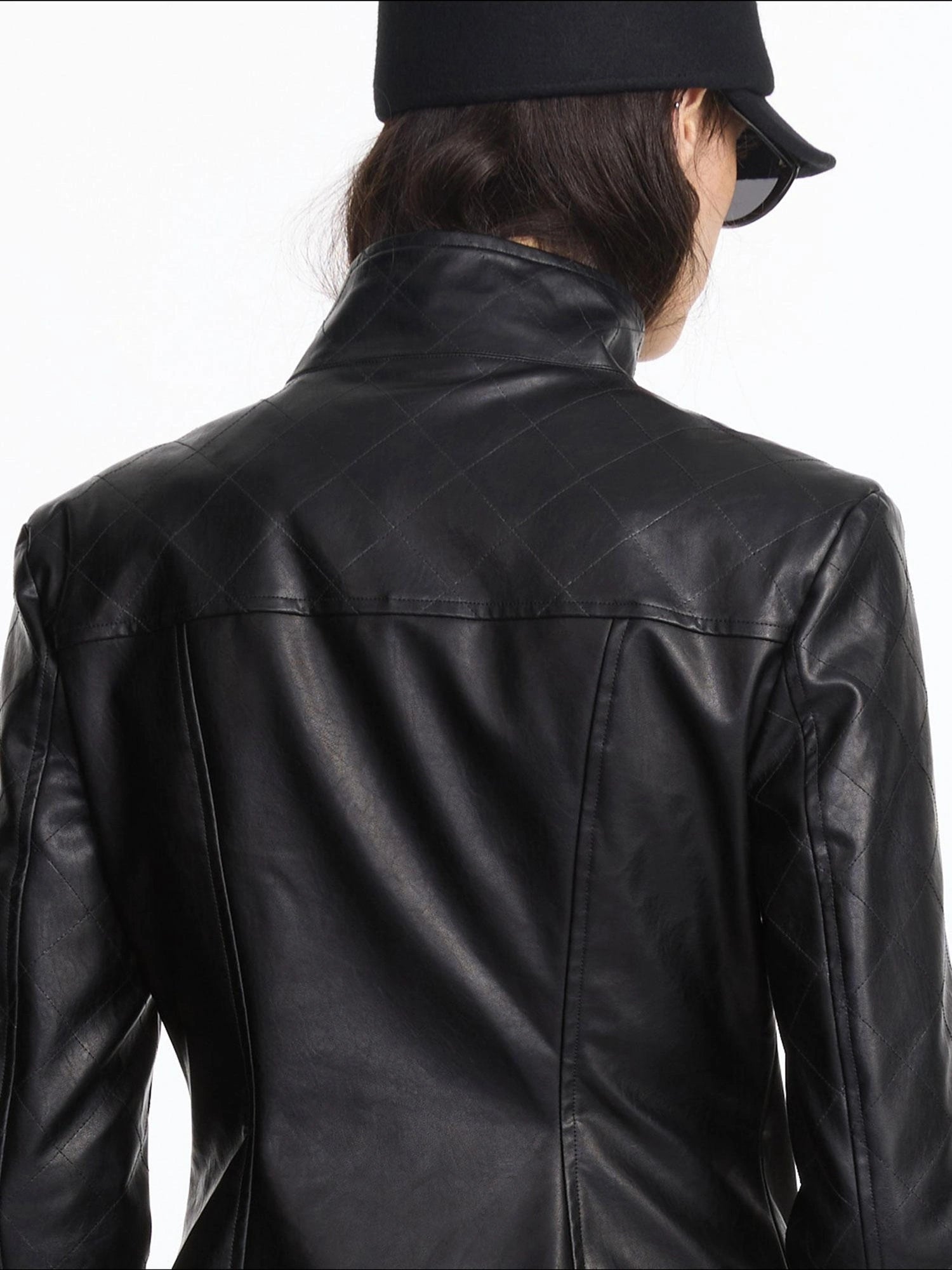 LYUOCHENG Quilted Faux Leather Jacket With Ribbed Cuffs