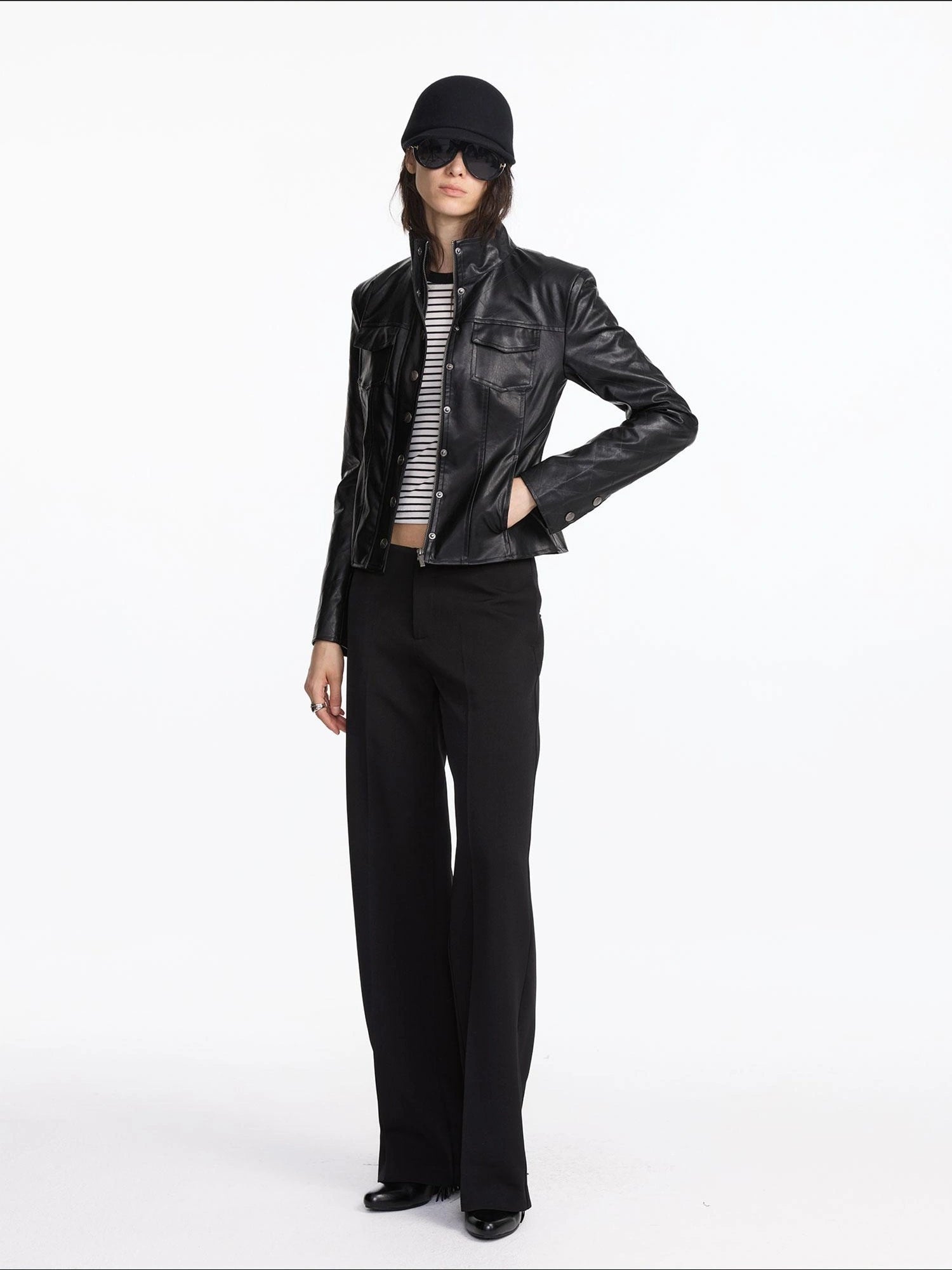 LYUOCHENG Quilted Faux Leather Jacket With Ribbed Cuffs