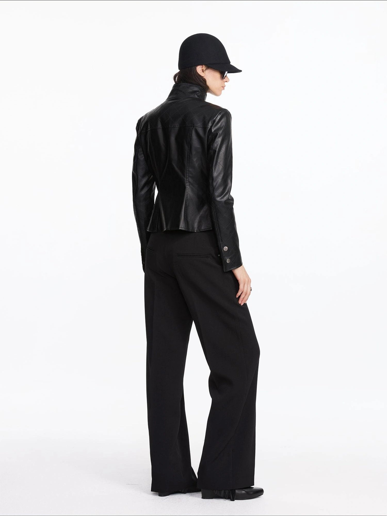 LYUOCHENG Quilted Faux Leather Jacket With Ribbed Cuffs