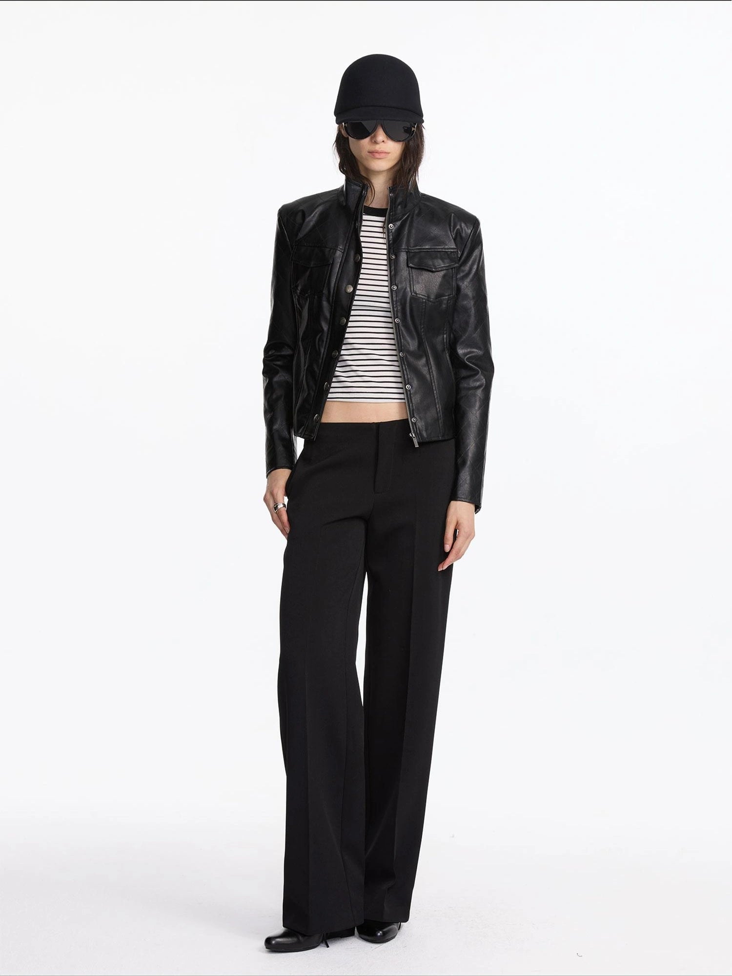 LYUOCHENG Quilted Faux Leather Jacket With Ribbed Cuffs