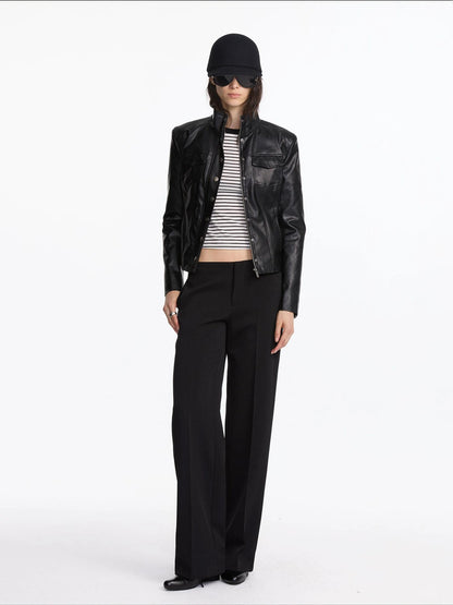 LYUOCHENG Quilted Faux Leather Jacket With Ribbed Cuffs