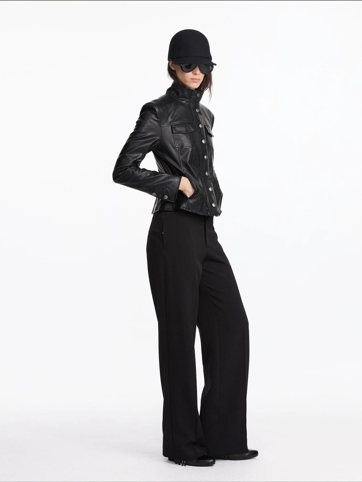 LYUOCHENG Quilted Faux Leather Jacket With Ribbed Cuffs