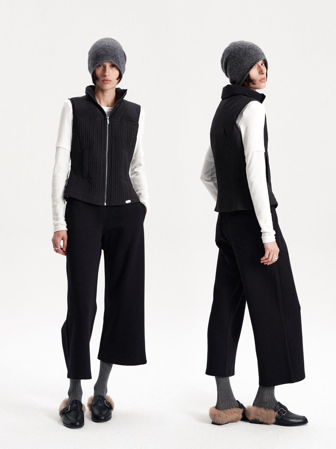 LYUOCHENG Quilted Zip Pockets Slim Fit White Goose Down Women&
