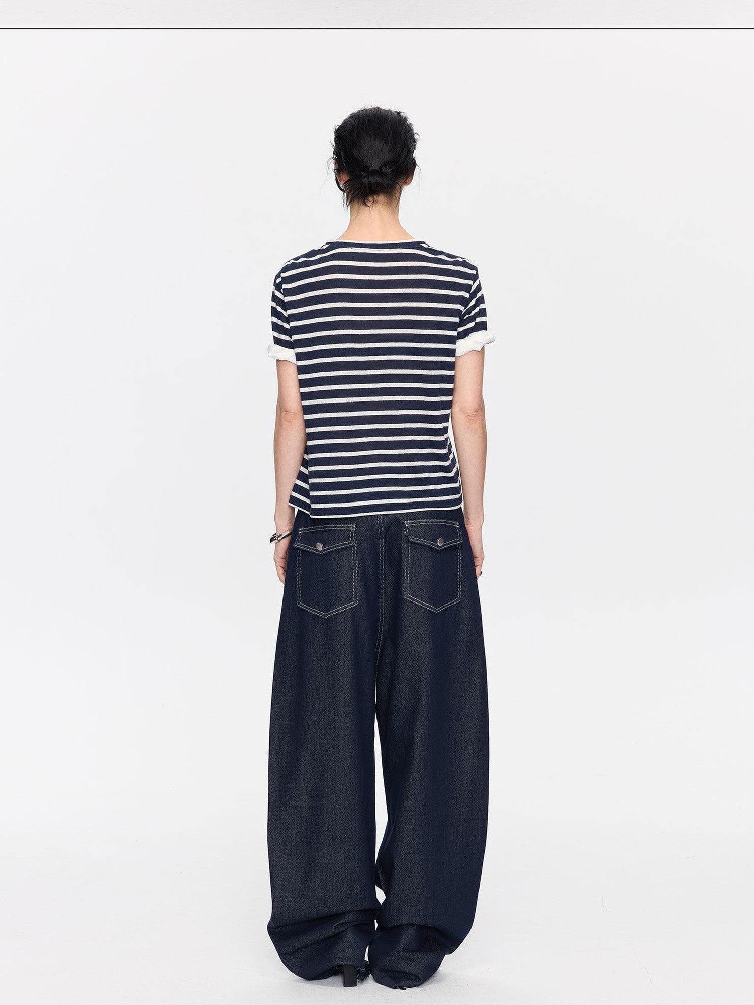 LYUOCHENG Raw Denim Frayed Hem Low Waist Loose Women&