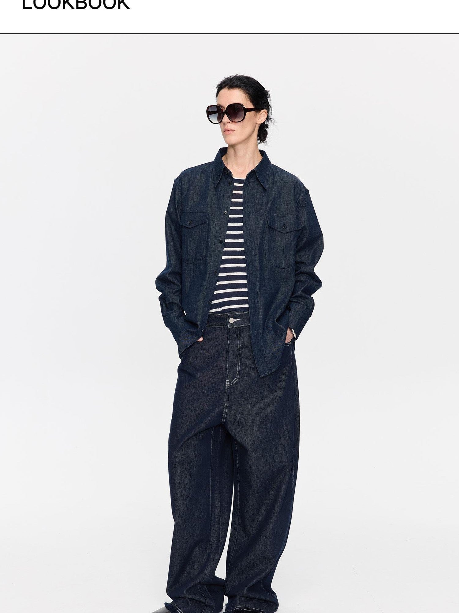 LYUOCHENG Raw Denim Frayed Hem Low Waist Loose Women&