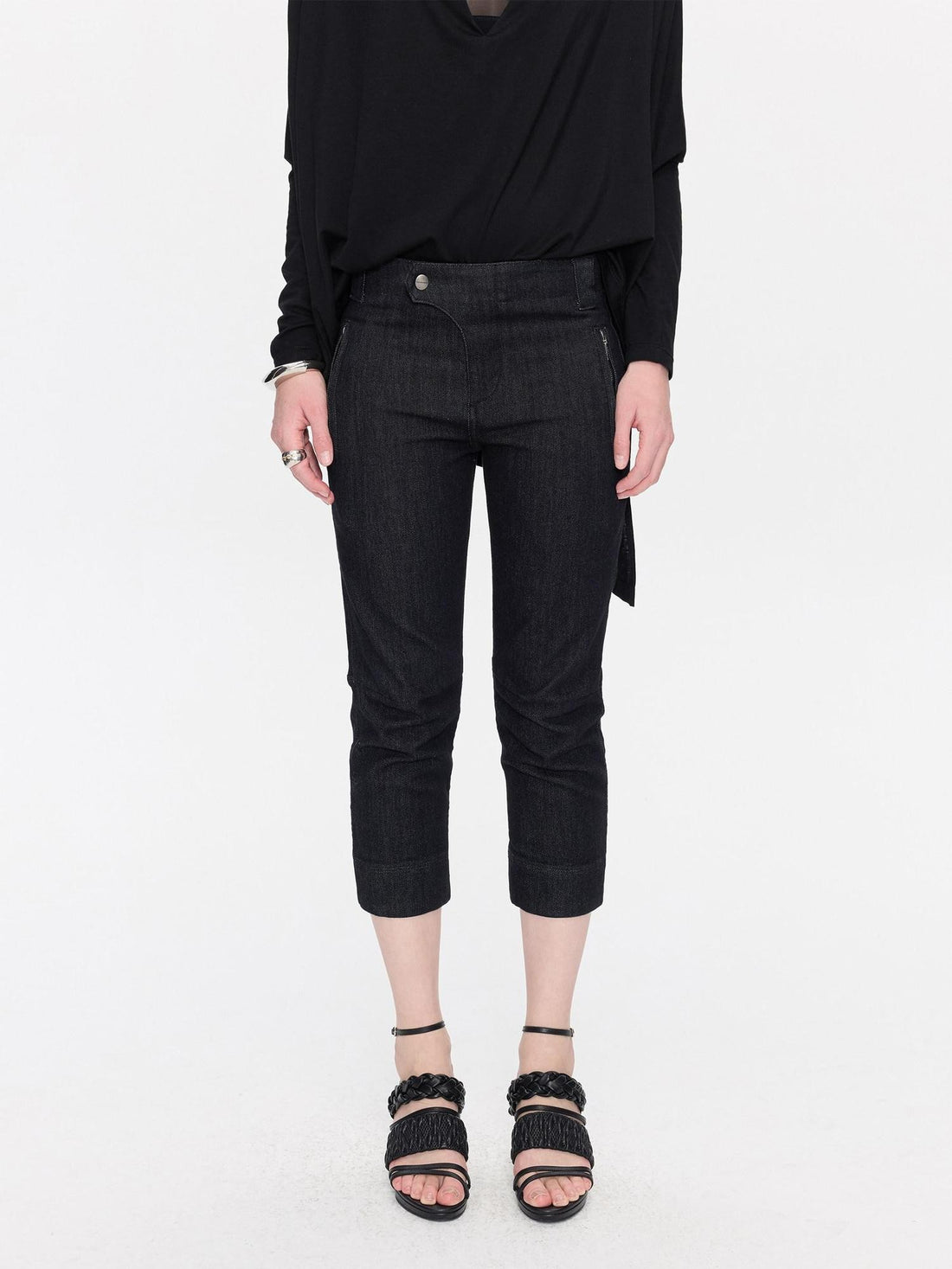 LYUOCHENG Raw Denim Slim Tapered Stretch Zip Fly Women&