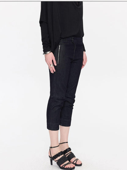 LYUOCHENG Raw Denim Slim Tapered Stretch Zip Fly Women&