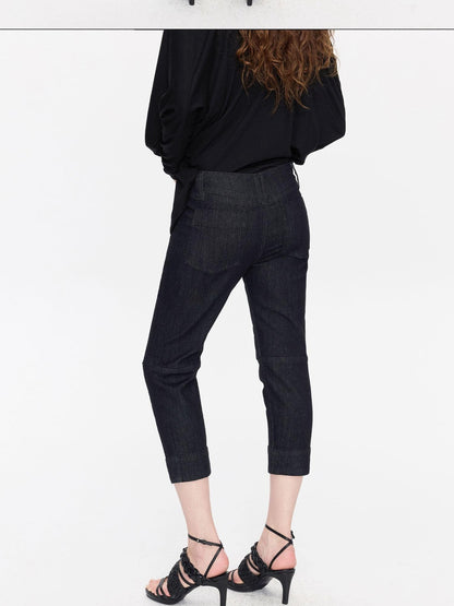 LYUOCHENG Raw Denim Slim Tapered Stretch Zip Fly Women&