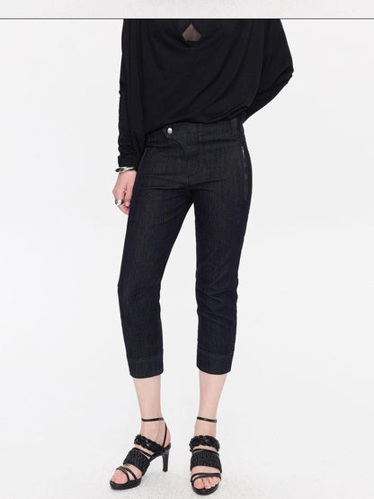 LYUOCHENG Raw Denim Slim Tapered Stretch Zip Fly Women&