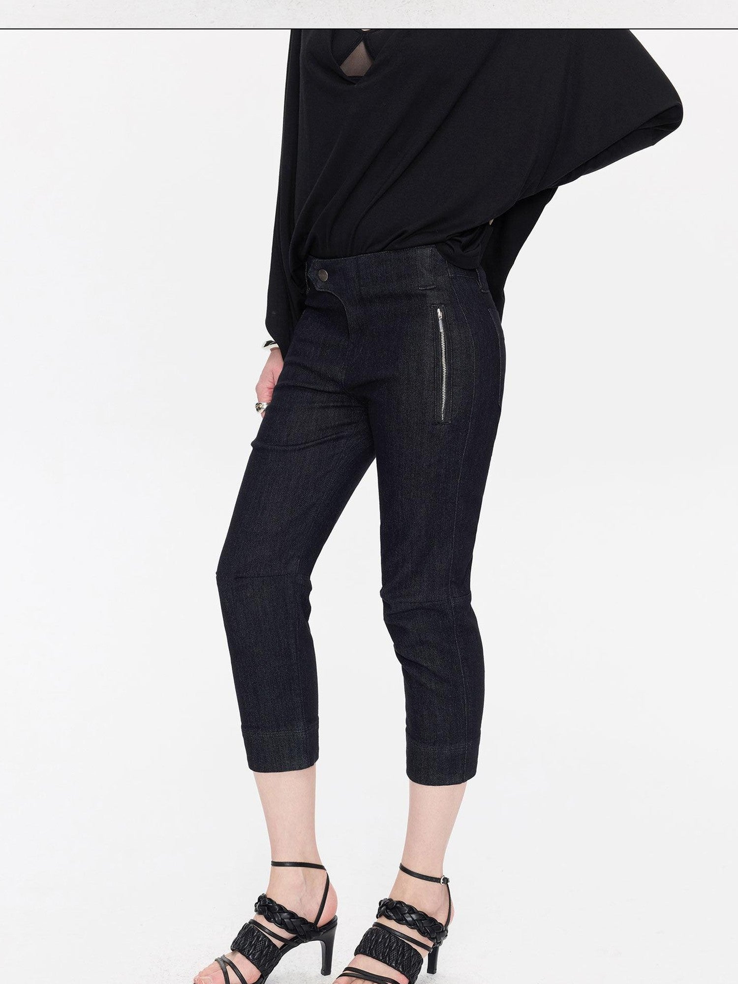 LYUOCHENG Raw Denim Slim Tapered Stretch Zip Fly Women&