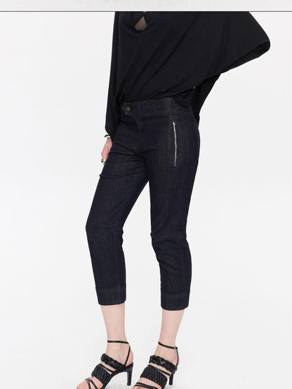 LYUOCHENG Raw Denim Slim Tapered Stretch Zip Fly Women&