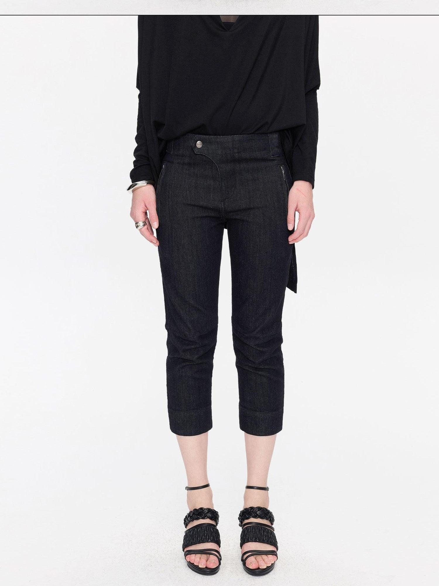 LYUOCHENG Raw Denim Slim Tapered Stretch Zip Fly Women&