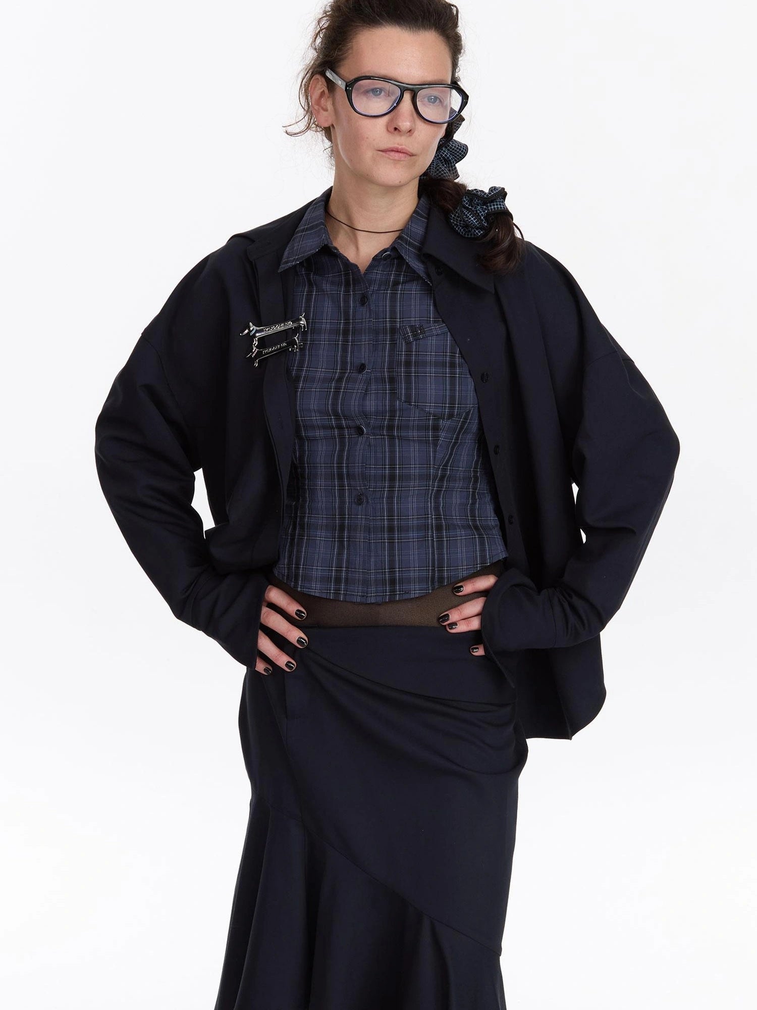 LYUOCHENG Relaxed Navy Blue Mid Length Casual Shirt