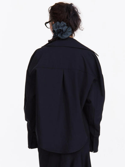 LYUOCHENG Relaxed Navy Blue Mid Length Casual Shirt