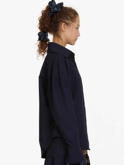 LYUOCHENG Relaxed Navy Blue Mid Length Casual Shirt