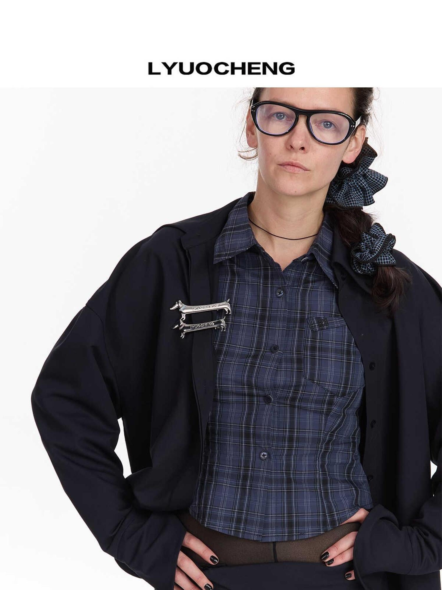 LYUOCHENG Relaxed Navy Blue Mid Length Casual Shirt