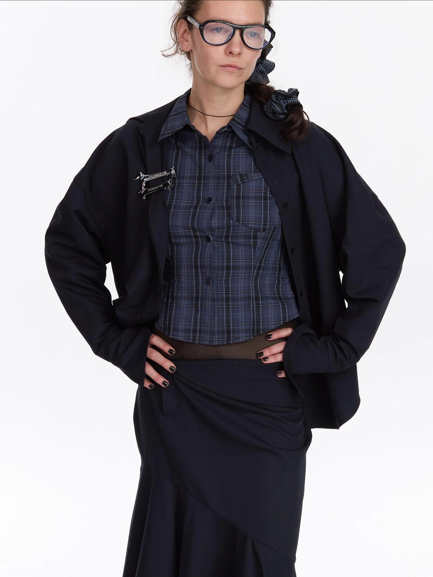 LYUOCHENG Relaxed Navy Blue Mid Length Casual Shirt