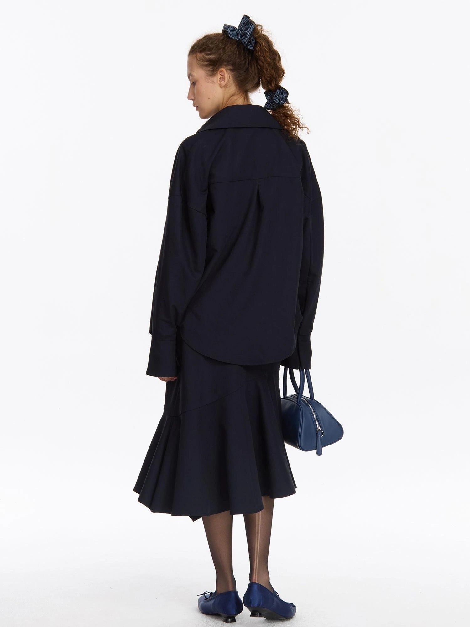LYUOCHENG Relaxed Navy Blue Mid Length Casual Shirt