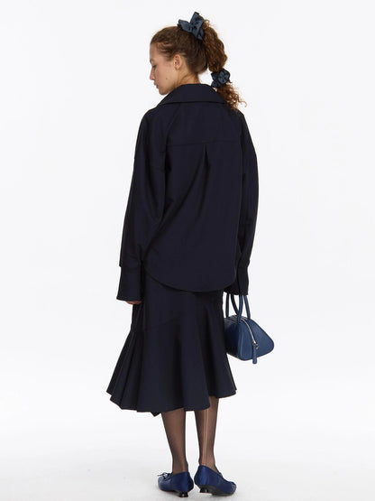 LYUOCHENG Relaxed Navy Blue Mid Length Casual Shirt