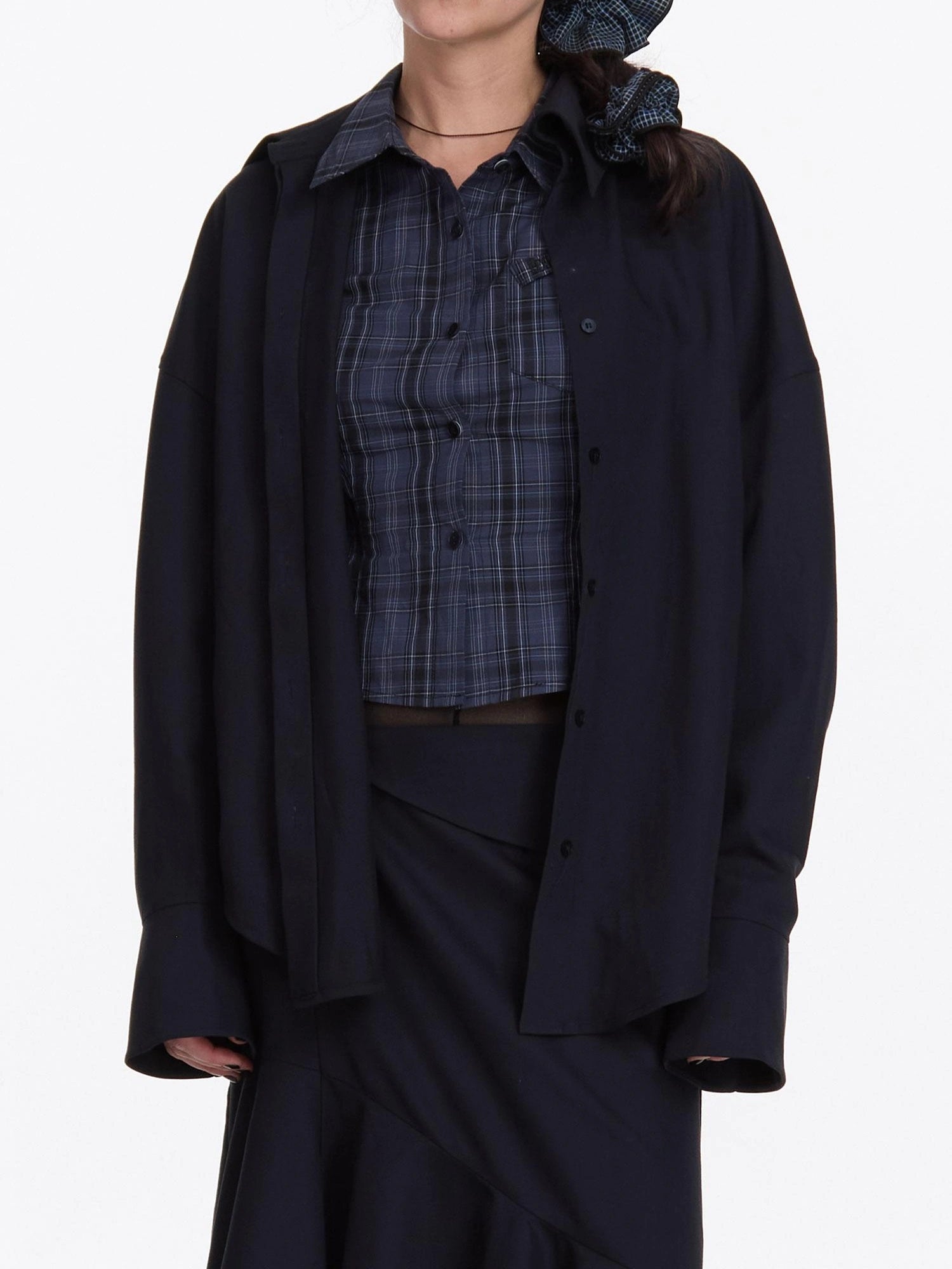 LYUOCHENG Relaxed Navy Blue Mid Length Casual Shirt