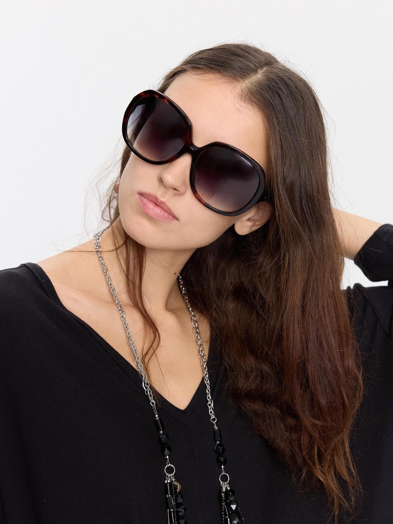 LYUOCHENG Retro Oversized Round Gradient Tortoiseshell Women&