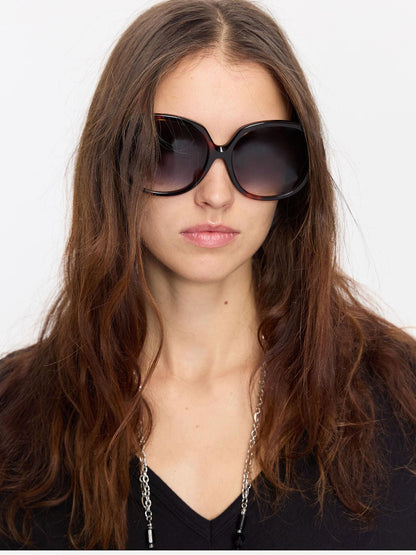 LYUOCHENG Retro Oversized Round Gradient Tortoiseshell Women&