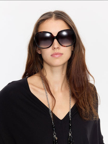 LYUOCHENG Retro Oversized Round Gradient Tortoiseshell Women&