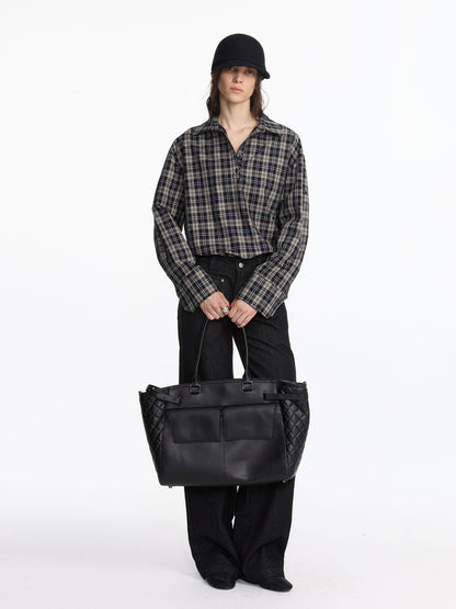 LYUOCHENG Reversible Plaid Adjustable Waist Wide Long Sleeves Women&