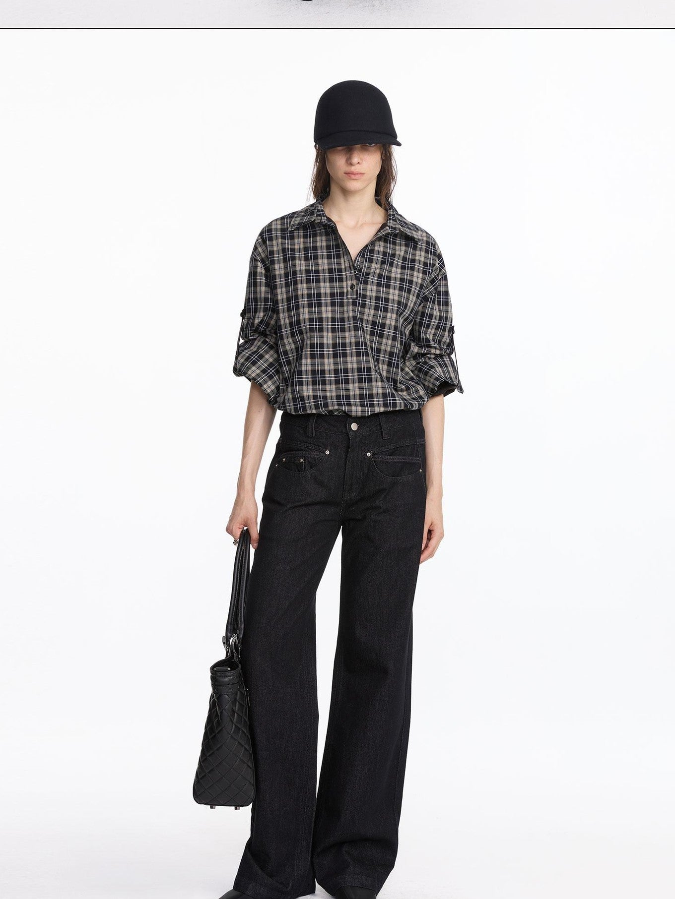LYUOCHENG Reversible Plaid Adjustable Waist Wide Long Sleeves Women&