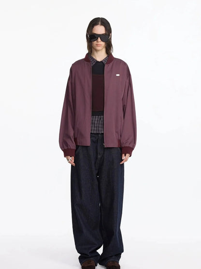 LYUOCHENG Reversible Plaid Baseball Jacket In Khaki And Purple