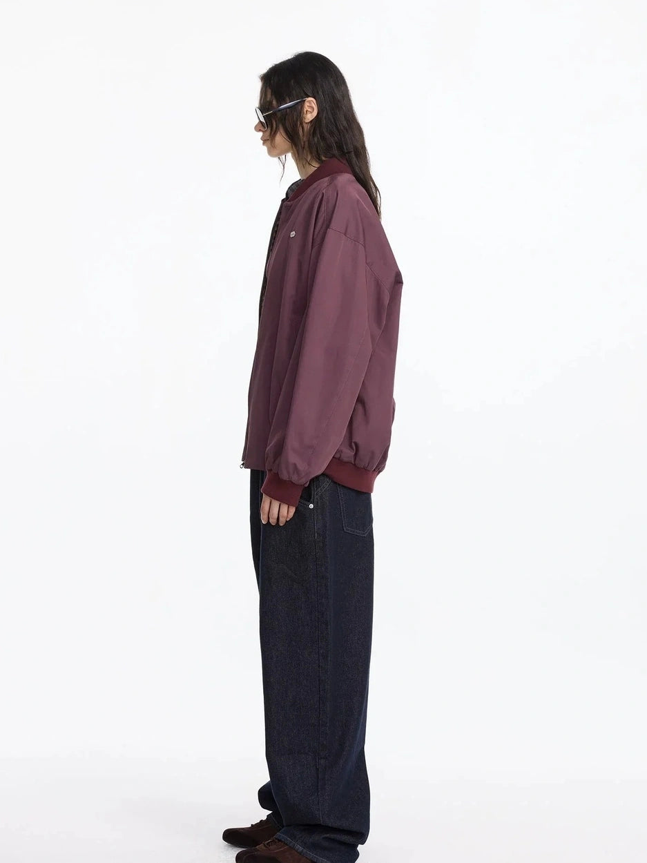 LYUOCHENG Reversible Plaid Baseball Jacket In Khaki And Purple