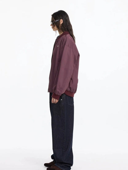 LYUOCHENG Reversible Plaid Baseball Jacket In Khaki And Purple