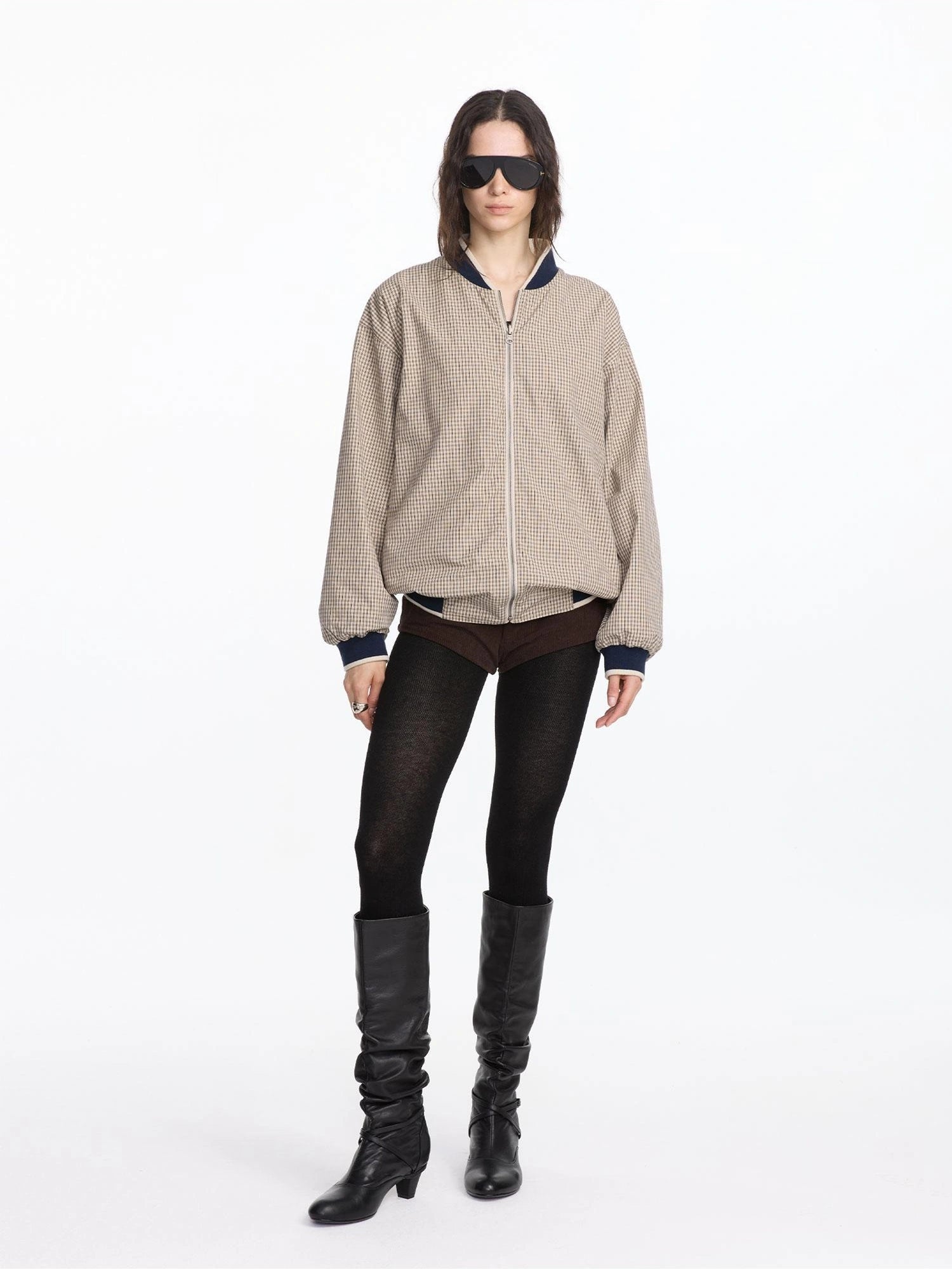 LYUOCHENG Reversible Plaid Bomber Jacket