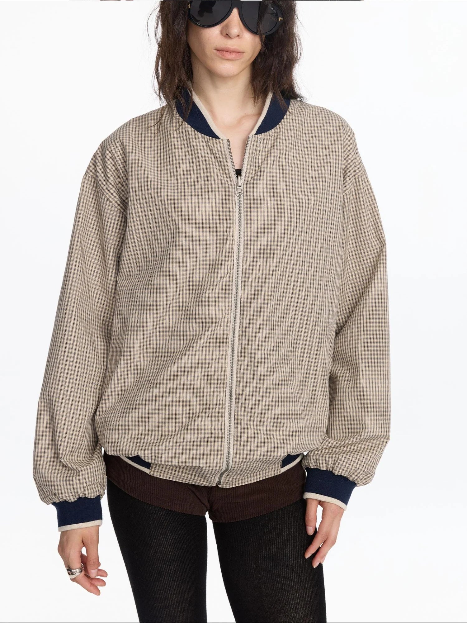 LYUOCHENG Reversible Plaid Bomber Jacket
