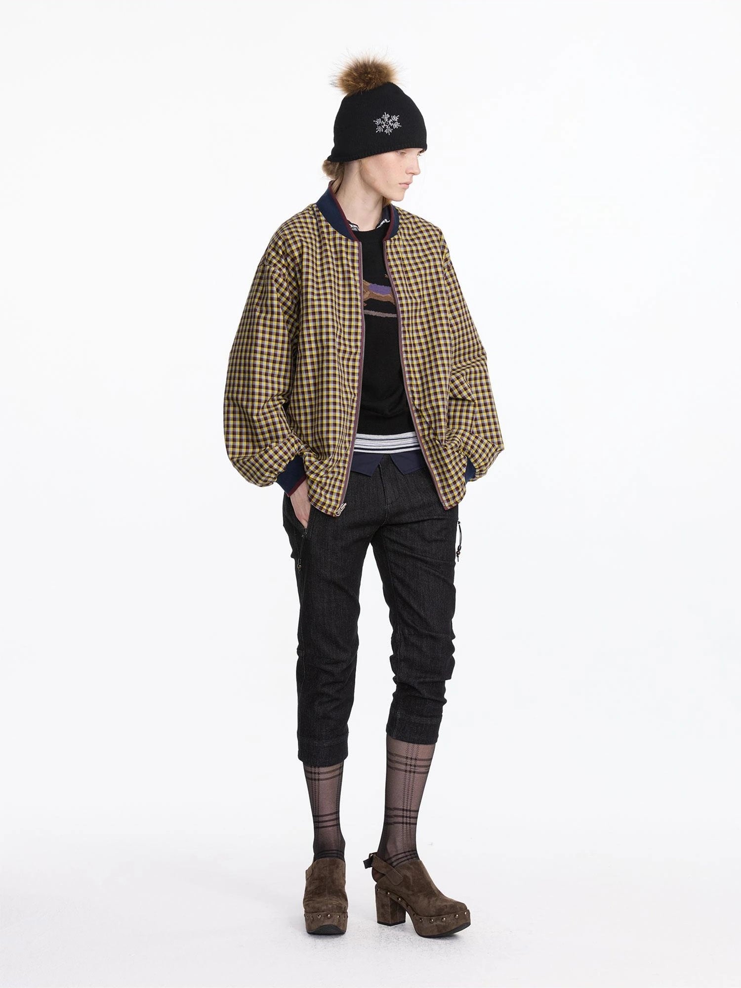 LYUOCHENG Reversible Plaid Bomber Jacket