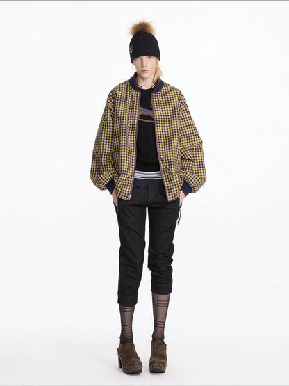 LYUOCHENG Reversible Plaid Bomber Jacket