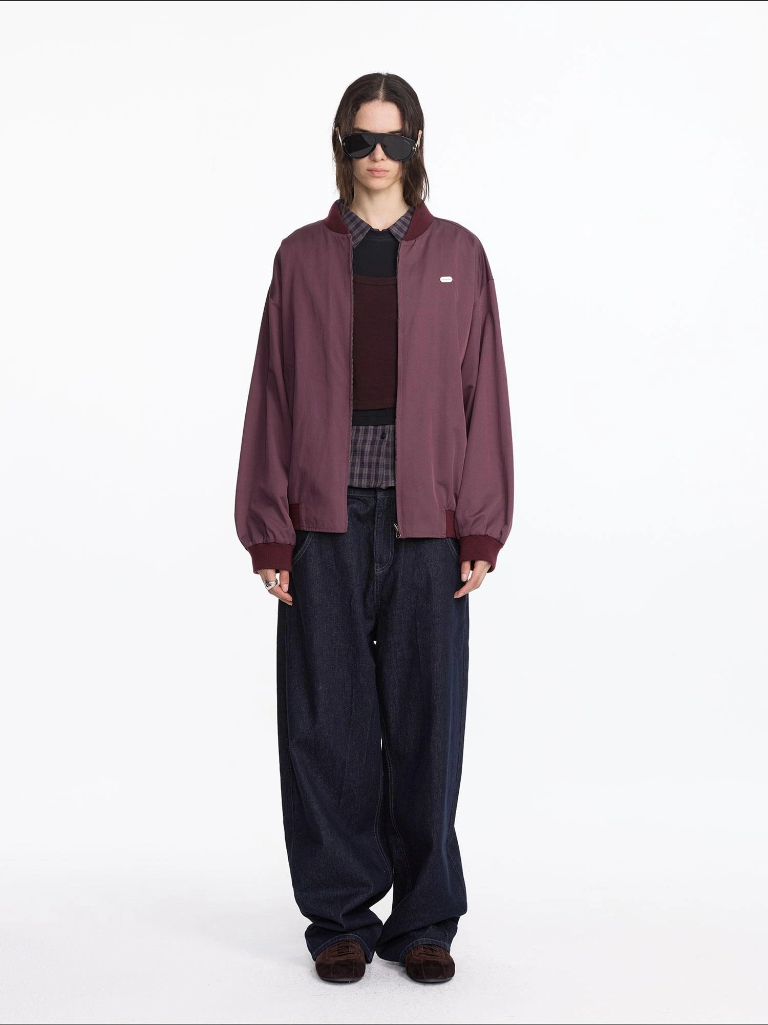 LYUOCHENG Reversible Plaid Bomber Jacket