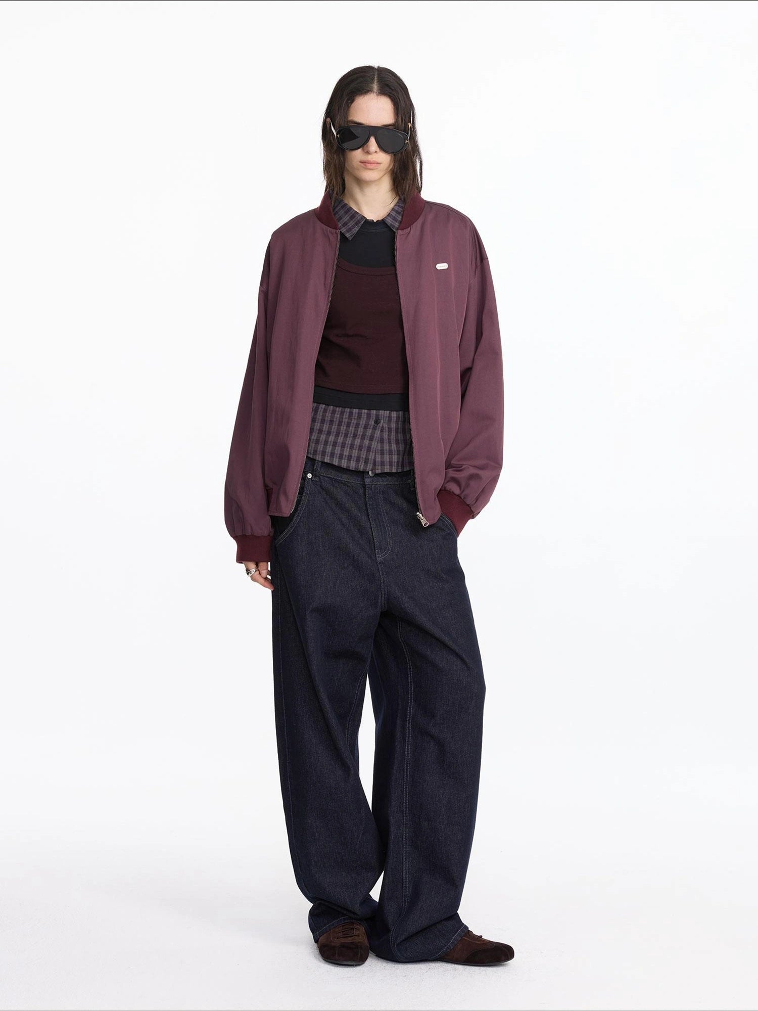 LYUOCHENG Reversible Plaid Bomber Jacket