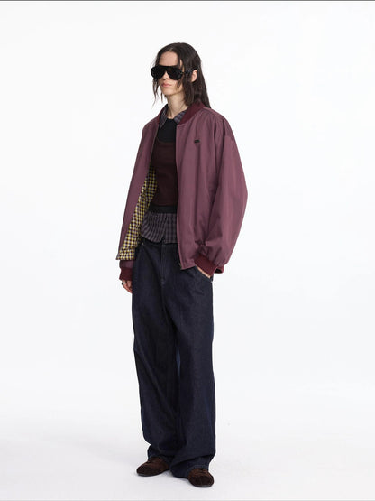 LYUOCHENG Reversible Plaid Bomber Jacket