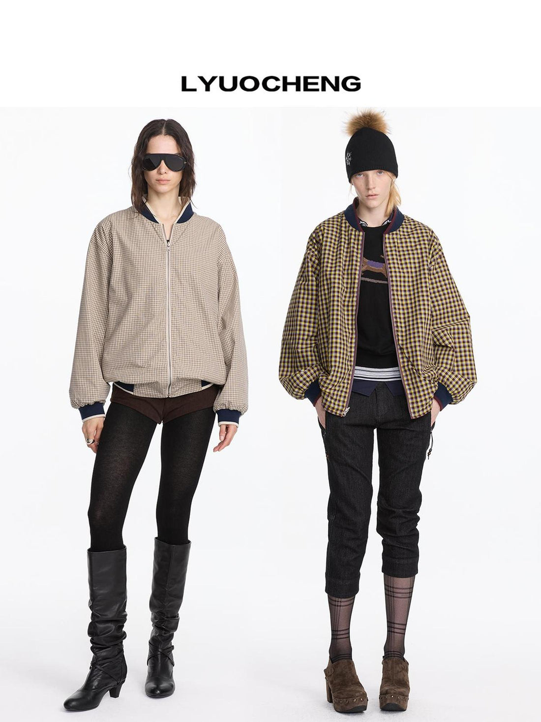 LYUOCHENG Reversible Plaid Bomber Jacket