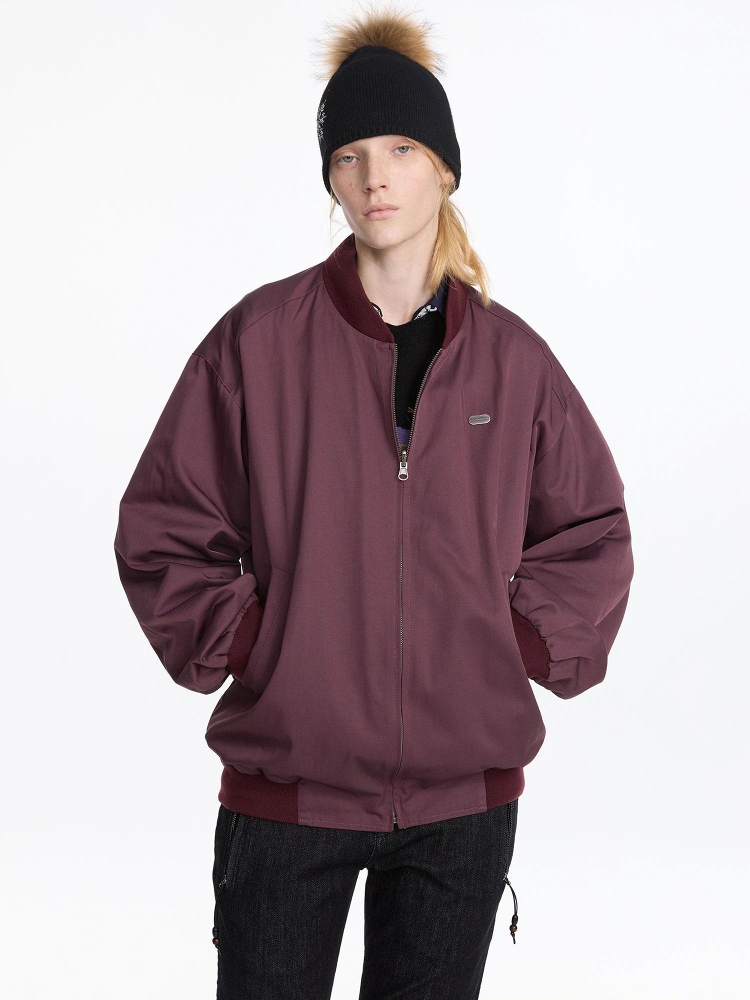 LYUOCHENG Reversible Plaid Bomber Jacket