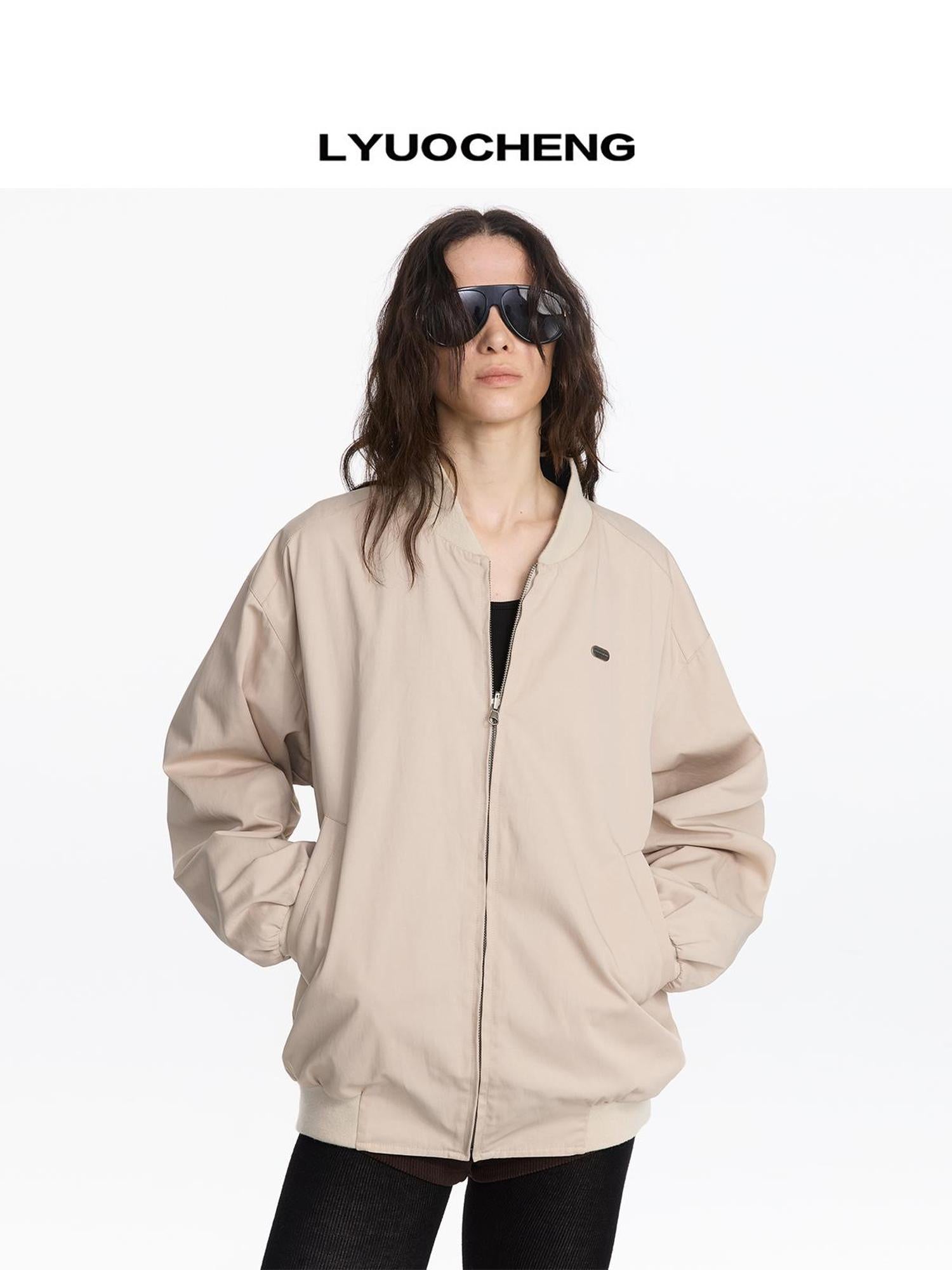 LYUOCHENG Reversible Plaid Bomber Jacket
