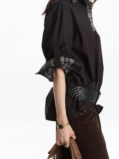 LYUOCHENG Reversible Plaid Shirt With Adjustable Waist In Black
