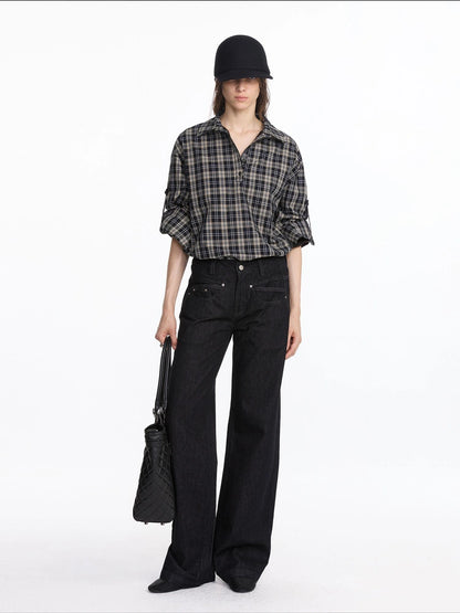 LYUOCHENG Reversible Plaid Shirt With Adjustable Waist In Black
