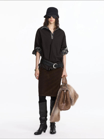 LYUOCHENG Reversible Plaid Shirt With Adjustable Waist In Black
