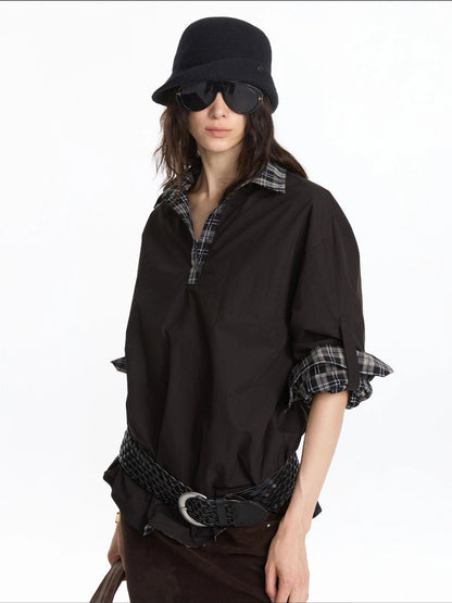 LYUOCHENG Reversible Plaid Shirt With Adjustable Waist In Black