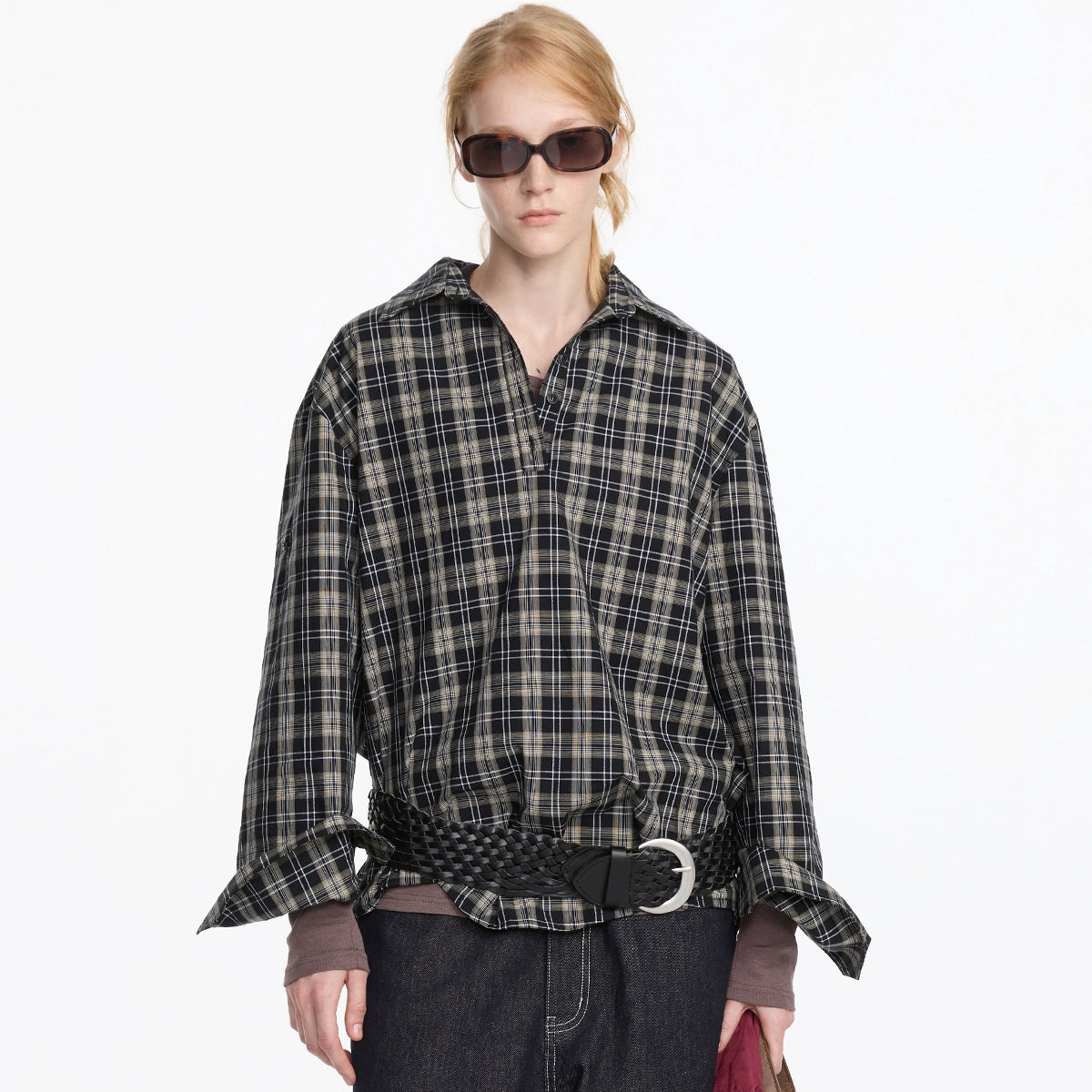 LYUOCHENG_Reversible_Plaid_Shirt_With_Adjustable_Waist_In_Black_MISSTT