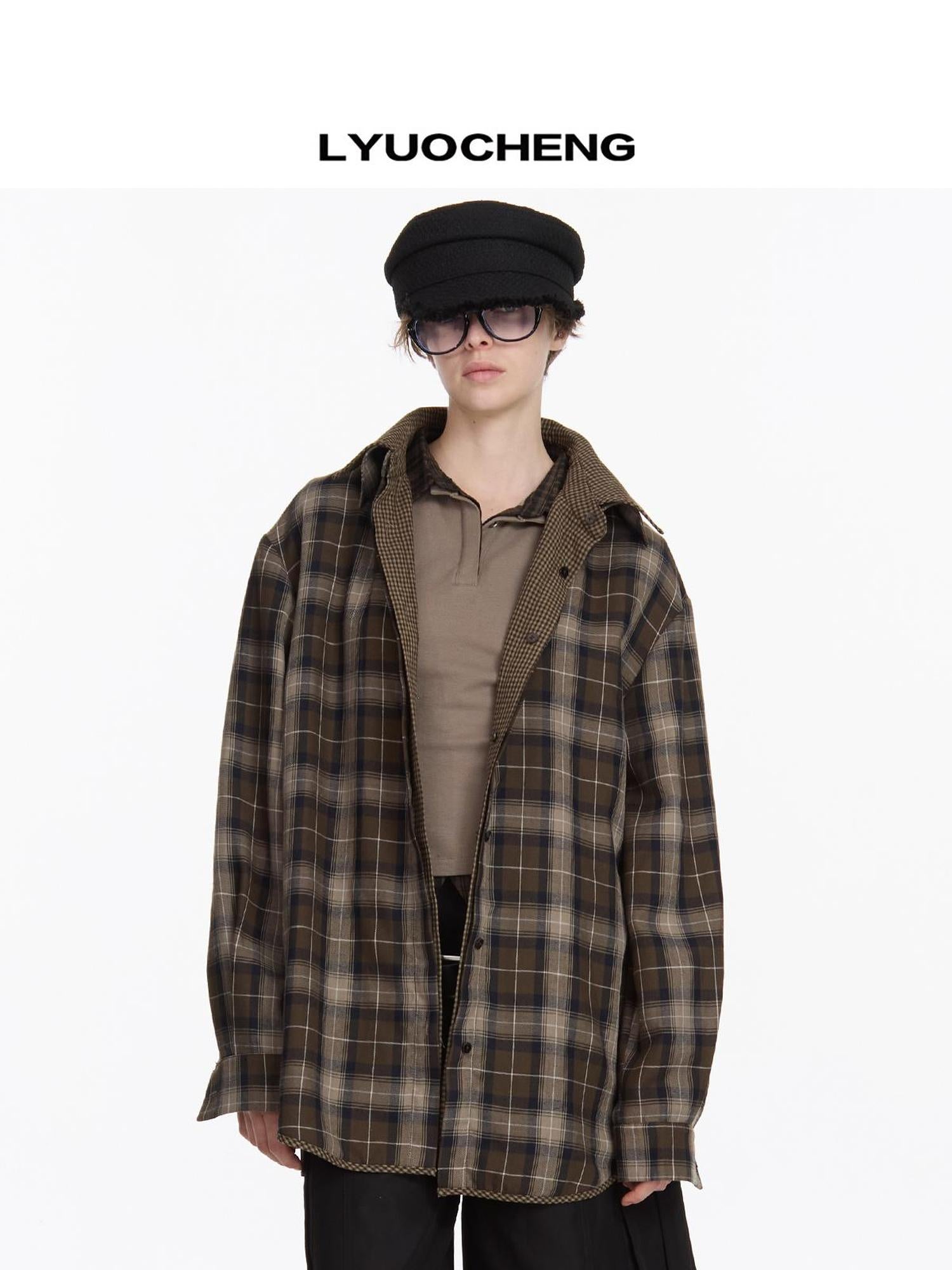 LYUOCHENG Reversible Plaid Shirt With Dual Pattern
