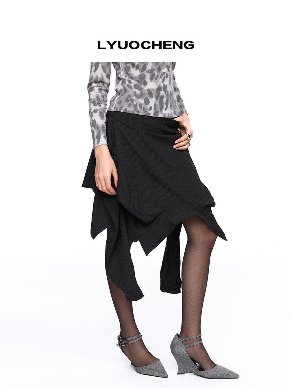 LYUOCHENG Reversible Stripe Shirt Dress With Detachable Skirt